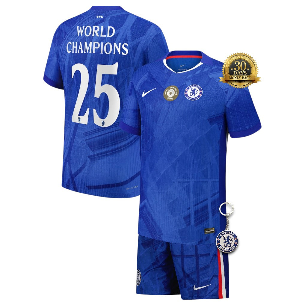 Kids Chelsea Home Kit 25/26 with World Champions 25 printing